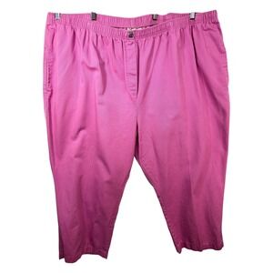 Woman Within Plus Size 36T Cropped Pants Capri Hot‎ Pink Cotton Elastic 1472
